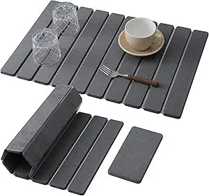 Large Stone Dish Drying Mat for Kitchen Counter, Fast Dry Diatomaceous Earth Mat  Foldable Stone Mat for Dishes, Utensils, Soap Dish  Non-Slip & Heat Resistant2 PCS (23.6"15.3" & 8"4")Dark Grey