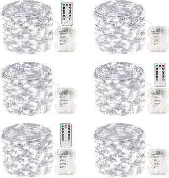 6 Pack Fairy Lights Battery Operated with Remote 33FT 100 LED Cool White