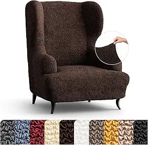 PAULATO BY GA.I.CO. Stretch Wingback Chair Slipcover 1-Piece  Bi-Elastic Wing Backed Armchair Cover  Furniture Protector Machine Washable  Dark Brown (Wingback Armchair 21"-39" Wide)