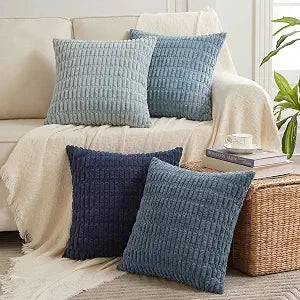Fancy Homi 4 Packs Decorative Throw Pillow Covers for Living Room Couch Bed, Modern Farmhouse Boho Home Dcor Accent Cushion Case, 22" x 22", Blue Series