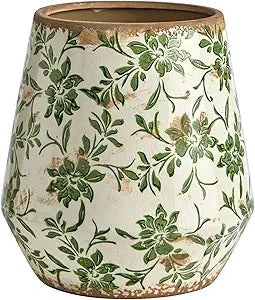 10in. Tuscan Ceramic Green Scroll Planter