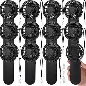 Sumind 12 Pcs Small Personal Portable Fan Mini Handheld Bulk 1 Speed Electric Cute Battery Powered for Neck Lash Makeup Women Men Travel Camping Indoor Outdoor Summer (Black)