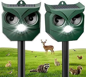 2 Pack Solar Ultrasonic Animal Repeller with Flashing LED Lights  Outdoor Deterrent for Squirrels, Deer, Raccoons, Rabbits, Skunks, Cats, Dogs  Protects Garden, Yard, Lawn, Farm & Crops