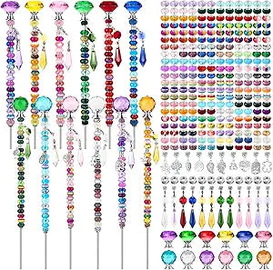 UFU 310Pcs DIY Fairy Wand Beaded Garden Stakes Kit, Decorative Garden Stakes with Colorful Crystal Pendants, Outdoor Fairy Garden Accessories, Beadable Items for Decor, Gifts & Craft (10 & 12 in)