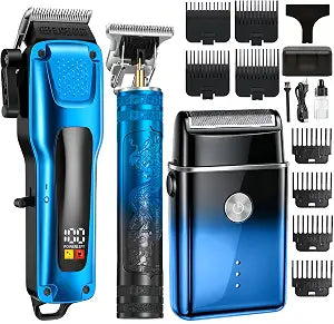 3-in-1 Hair Clippers for Men Set, Beard Trimmer, Foil Shaver, Blue