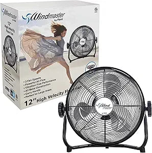 PAMI 12 Inch High-Velocity Floor Fan, With 3 Speed Levels & Carry Handle- Powerful Air Flow, Metal Industrial Fan With Adjustable Head- Heavy-Duty Electric Box Fan For Bedroom Home Office