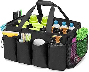 HODRANT Extra-Large Cleaning Caddy, Organizer with Handles for Cleaning Tools & Products Storage, Large Capacity Tote Bag for Car, Home & Housekeeping Work, Black