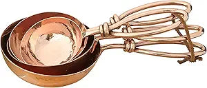Creative Co-Op Hammered Stainless Steel Leather Tie (Set of 4 Sizes) Scoops, Copper