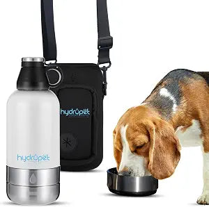Hydropet Portable Dog Water Bottle (64 oz)  Stainless Steel, BPA-Free, Leak-Proof  Detachable Dog Water Bowl & Dog Food Bowl  Neoprene Carry Bag  Essential Dog Accessories for Daily Walks & Travel