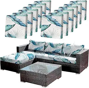 CALBODE 12Pcs Stretch Patio Cushion Covers Outdoor Couch Cover Replacement,Outdoor Sofa Covers for Patio Couch,Washable Furniture Cover (Tropical Flavor,Cushions Not Included)