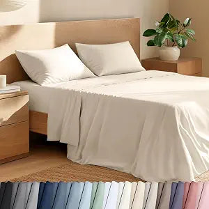 Bare Home 100% Organic Cotton Split Head Flex King Sheet Set - Crisp Percale Weave - Lightweight & Breathable - Bedding Sheets & Pillowcases (Split Head Flex King, Sand)