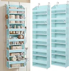 HOMELUX THEORY UPGRADED 6 Tiers Over The Door Organizer Hanging - 100D EXTRA THICK & 50lbs HUGE CAPACITY, 12 Side Mesh Pockets Over The Door Shoe Organizer, Hanging Closet Organizer (Baby Blue, 2pc)