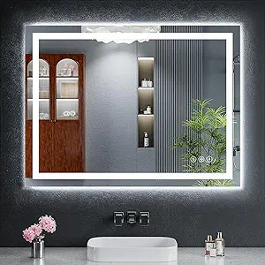 40"x30" LED Bathroom Mirror with Lights, Backlit + Front Lit with CRI>90, Lighted Mirror for Bathroom, Anti-Fog, Dimmable Brightness, 3 Colors, Memory Function, Shatterproof Tempered Glass