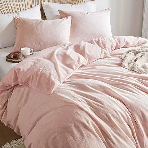 Hyde Lane Linen Duvet Cover Set King Size, 3Pcs Textured French Flax Linen Cotton Blend Bedding Set, Natural and Organic, Soft and Breathable, with 2 Pillow Shams, 104"x90", Pink