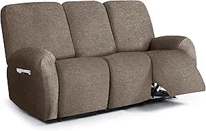 Recliner Chair Covers 8 Piece Stretch Couch Covers Slipcovers Furniture Protector with Stripe Jacquard Washable for Pets (Brown)