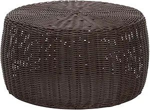 Household Essentials Handwoven Resin Storage Stool Ottoman, Brown