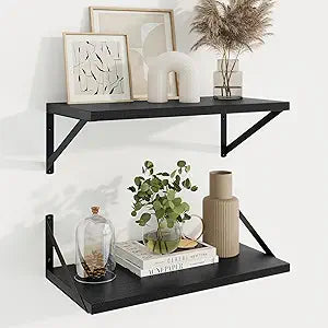 Axeman Deep Floating Shelves | 20 Inch Black Wall Shelves Set of 2 | 10 Inch Deep Rustic Wood Shelves for Wall | 20'' W x 10''D Black Shelves for Living Room Bathroom Kitchen