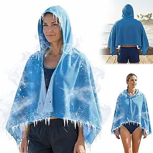 Upgrade Large Hoodie Cooling Towels - Double Layer Ice Beach Towel PVA Wearable Shawl,Long-Lasting Heat Relief Cool for Yoga,Yard workCamping Beach & Summer Activities (Blue, 55 * 25inch)
