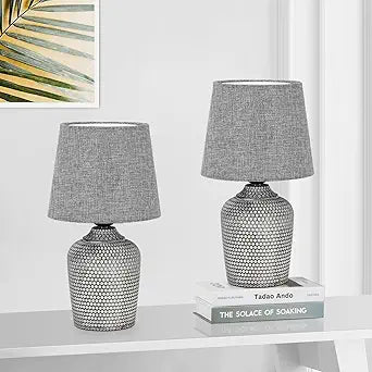 Sucolite 11.8'' Small Table Lamps Set of 2, Bedside Nightstand Lamps for Bedroom Kids Room, Cute Desk Lamps with Studded Texture Base for Reading Nursery Living Room Office, Grey