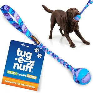 Tug-E-Nuff - PowerBall Bungee Tug | Shock Absorbing Bungee Handle | Durable Ball Toy for Dogs | Ideal for Interactive Dog Training and Dogs of All Ages | 43cm (17inches) in Size (Purple)
