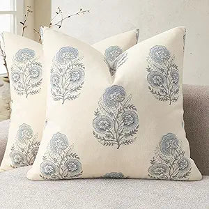 Vintage Floral Print Euro Sham Pillow Covers 26x26 Set of 2 Patterned Accent Decorative Cushion Covers Modern Farmhouse Throw Pillow Covers for Bed Sofa Couch Chair Living Room Home Decor, Light Blue
