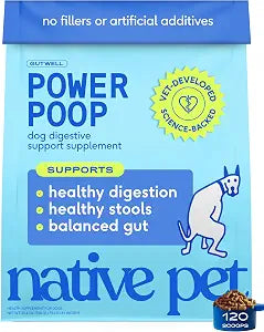 Native Pet GutWell Power Poop - Digestive Support & Fiber for Dogs - Promotes Healthy Stools, Supports Balanced Microbiome & Digestive Function - Triple-Biotic Blend & M-Fiber - 120 Scoops