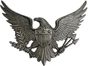 Linton Arts Cast Iron Black Eagle Wall Decor, Outdoor Metal Eagle Statue for Wall Art, Patriotic Decor with Shield, Indoor Outdoor American Wall Hangingeagles wall decor