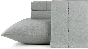 Pointehaven 180 GSM Brushed Cotton Solid Color Flannel Sheet Sets (Heather Denim, California King)