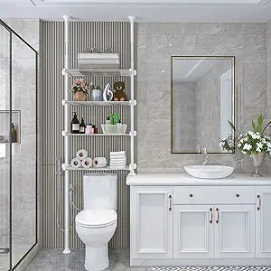 Lilyvane Over-the-Toilet Storage:97 to116 Adjustable 4-Tier Bathroom Organizer, Over The Toilet Storage Shelf for Small Rooms,Narrow Cabinet,Space Saving Bathroom Organizer, Stainless Steel
