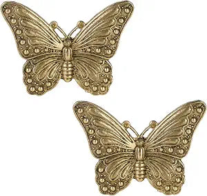 SOFFEE DESIGN 2PCS Butterfly Cabinet Knobs Gold, Insect Themed Drawer Pulls, Whimsical Vanity Hardware for Girls Room