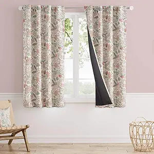 Vangao Pink Nursery Curtains for Girls Room Floral Blackout Curtains 63 Inch Length Farmhouse Drapes for Bedroom Room Darkening Flower Patterned Window Treatment for Kids Set of 2