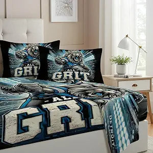 Allenjoy Twin Size Fierce Lion Player Fitted Sheet Football Stadium Lights Bed Flat Sheets Bedding Set Deep Pockets Up to 16" Bedroom Decor with 1 Pillowcase SC00544-009