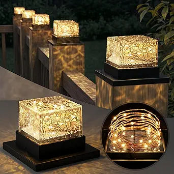 6 Pack Solar Post Cap Lights with Firefly String Lights, 2 Modes Warm White & Flickering, Waterproof Fence Post Solar Lights for 4x4 5x5 6x6 Vinyl/Wood Posts, Outdoor Yard Deck Patio Porch Decoration