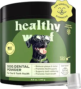 Dog Dental Powder with Icelandic Kelp, Enzymes & Green Tea  Dog Breath Powder & Tartar Remover  Dental Cleaning for Dogs  8.5 oz (120 Servings)