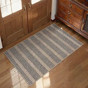 LIVEBOX Easy Jute Indoor Outdoor Rug 3x5 Front Porch, Black Striped Washable Outdoor Rugs for Entryway Living Room, Non Slip Rug Geometric Carpet Door Mat for Entry Front Door, Patio, Kitchen, Bedroom