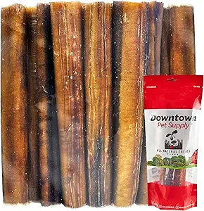 Downtown Pet Supply Jumbo Bully Sticks for Dogs - Natural Beef Chews, Low-Odor & Rawhide-Free, Long Lasting Dog Treats for Aggressive Chewers - Healthy, Safe & Delicious Chews Dogs Love (12" 5 Pack)