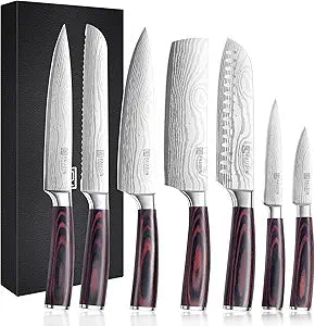 PAUDIN Chef Knife Set, 7 Pieces Kitchen Knife Set, High Carbon Stainless Steel, Ultra Sharp Knife Set, Professional Knives Set for Kitchen with Pakkawood Handle