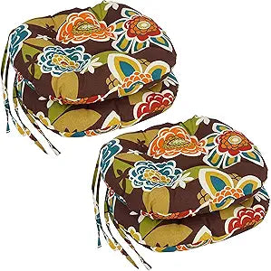 Blazing Needles Spun Polyester Patterned Outdoor Round Tufted Chair Cushions Set, Set of 4, 16", Annie Chocolate