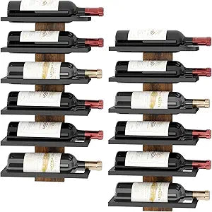 Hoctieon 2-Set 6 Tier Wall Mount Wine Rack, Wall Mounted Wine Bottle Racks for Display and Storage, Hanging Bottle Holder, for Living Room, Dining Room, Bar, Wine Cellar, Rustic Brown