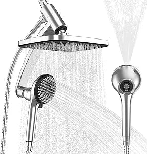 11.8'' High Pressure Rain Shower Head Combo, Upgrade Shower Heads with 9 Sprays Handheld Shower, Adjustable Detachable Dual Showerheads Built-in Magnetic Docking & Power Jets, Bathroom Decor, Chrome