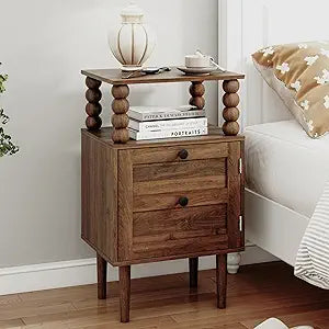 Veegle Nightstand,Modern Bedside Table with Storage Drawer and Open Wood Shelf, for Bedroom and Small Spaces,Night Stand with Solid Wood Legs (Walnut Brown)