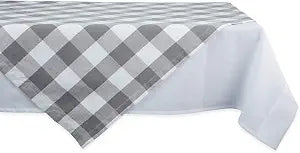 DII Buffalo Check Collection, Classic Farmhouse Tablecloth, Table Topper, 40x40, Gray & White