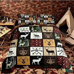 Feelyou Deer Comforter Set All Season Hunting Wild Animal Bedding Set with 1 Pillow Cases Western Country Kids Twin Bedclothes Rustic Farmhouse Cabin Bedroom Decor Vintage Forest Wildlife Duvet Quilt