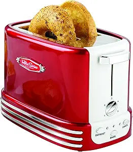Nostalgia New and Improved Wide 2-Slice Toaster Perfect For Bread, English Muffins, Bagels, 5 Browning Levels, With Crumb Tray & Cord Storage, Retro Red