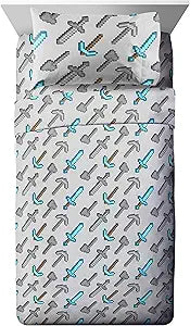Jay Franco Kids Sheet Set with Fitted, Flat Sheets & Pillow Cover - Ultra-Soft Bedding with Pillowcase for Room Decor, Multi - Minecraft, 3 Piece Twin