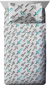 Jay Franco Kids Sheet Set with Fitted, Flat Sheets & Pillow Cover - Ultra-Soft Bedding with Pillowcase for Room Decor, Multi - Minecraft, 4 Piece Full