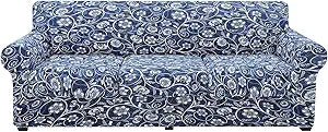 hyha Couch Cover, Floral Pattern, Stretch, Printed, 4 Pieces, Sofa Slipcovers, for 3 Separate Cushion Couch, Washable Furniture Protector for Dogs(Sofa, Baroque)