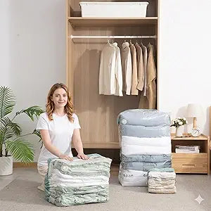 Vacuum Storage Bags for Clothing - NeatNest 6 Pack Large Cube/Box-Shaped Compression Bags for Comforters, Blankets, Bedding & Clothes, Vacuum or Hand Press, Airtight & Reusable, PE+PA Material