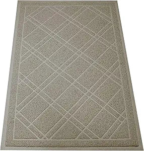 SlipToGrip Durable Door Mat - Taupe Plaid Design Entryway - 42x35 inches, No-Slip and Washable - Indoor and Outdoor Use, Weatherproof - Ideal for Garage, Patio, and Front Entryway