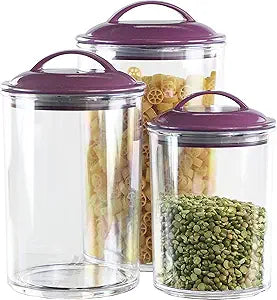Reston Lloyd Food Storage Containers, BPA Free Airtight Canisters for Cereal, Pasta, Sugar, Coffee, Flour, Cookies, Loose Tea, for Kitchen Organization, Set of 3, Plum